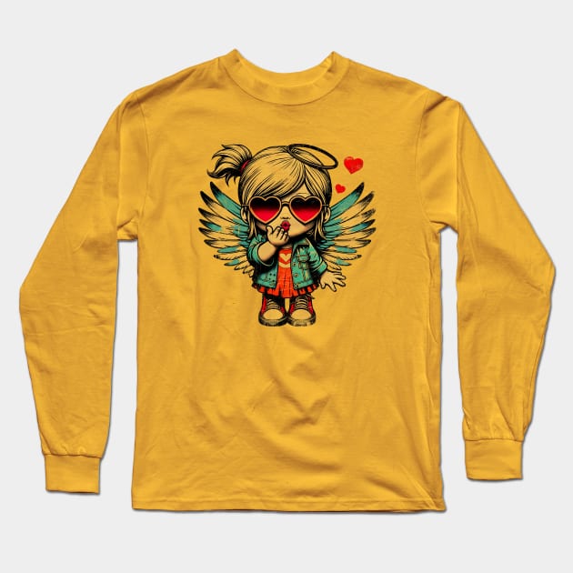 Retro Romance: Pop Art Cupid Kisses Valentine's Shirt Long Sleeve T-Shirt by Klimek Prints